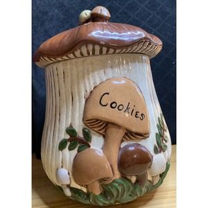 Vintage Arnels Mushroom Cookie Jar with Lid Ceramic Pottery Large 11” tall